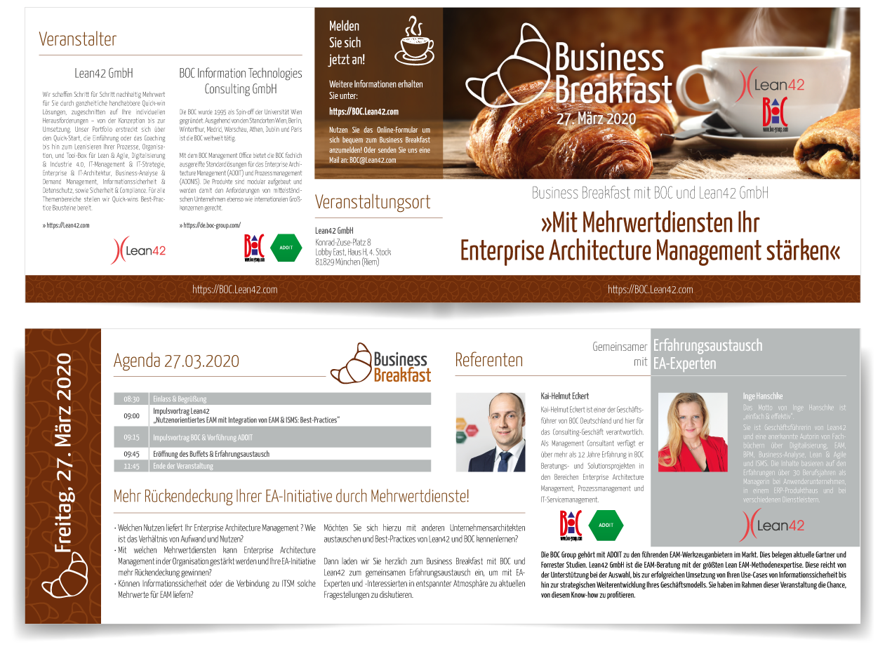 Werbeflyer für Lean42 Event "Business Breakfast"
