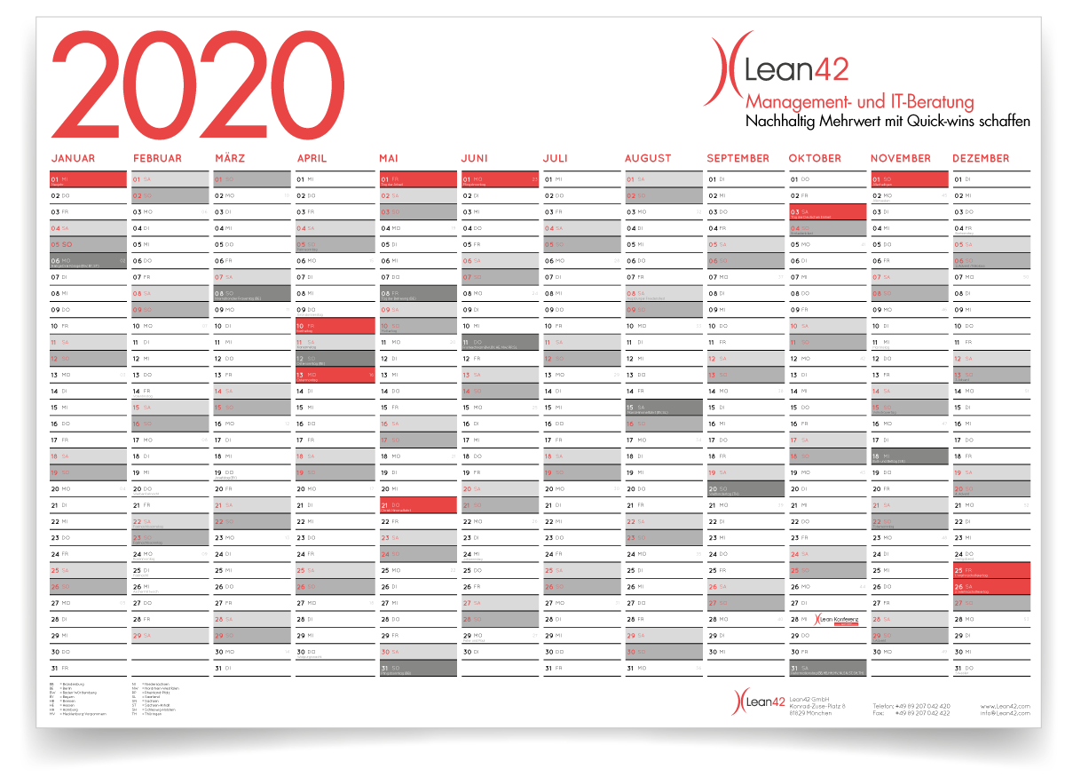 Jahresplaner 2020 Lean42