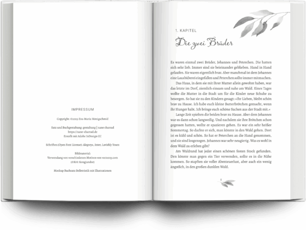 Mockup Buchsatz Belletristik mit Illustrationen