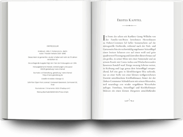 Mockup Buchsatz Belletristik/Prosa mit dezenten Verzierungen