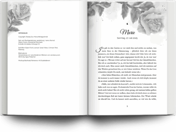 Mockup Buchsatz Belletristik/Romance mit Illustrationen